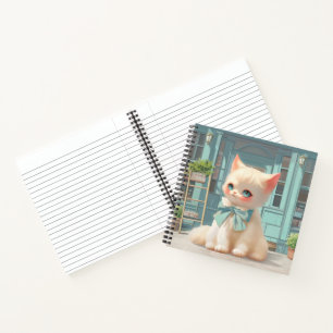 Fluffy Kitten with Blue Bow at Pastry Shop Notebook