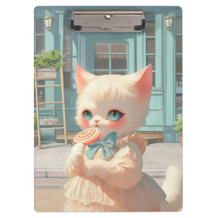 Fluffy Kitten with Lollipop at Pastry Shop Clipboard