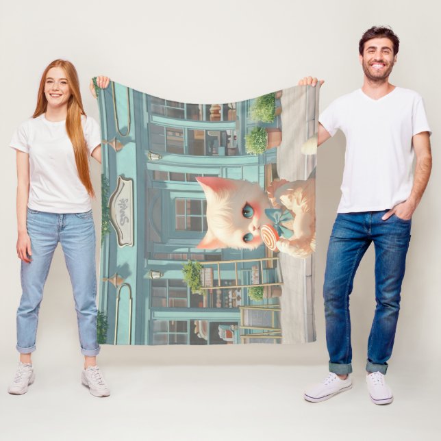 Fluffy Kitten with Lollipop at Pastry Shop Fleece Blanket (In Situ)