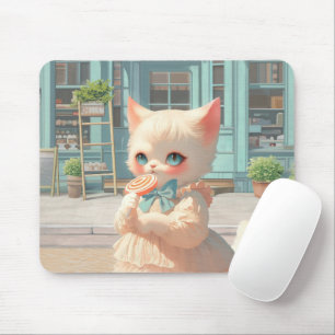 Fluffy Kitten with Lollipop at Pastry Shop Mouse Pad