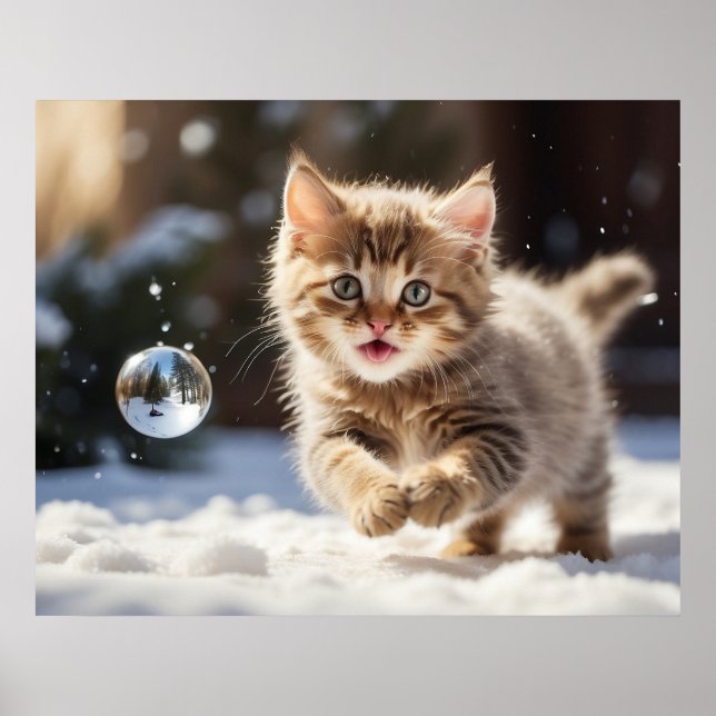 *~*  Fluffy Kitty Cat 5:4  Kitten AP68 Snow Bubble Poster (Front)