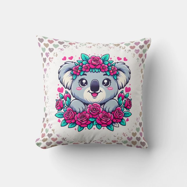 Fluffy Koala with Flower Crown Cushion (Front)
