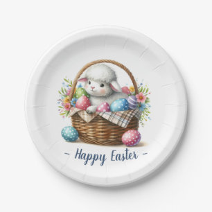 Fluffy Lamb and Easter Eggs Paper Plate