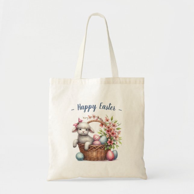 Fluffy Lamb and Easter Eggs Tote Bag (Front)
