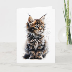 Fluffy Long-Haired Maine Coon Cat Blank Greeting Card