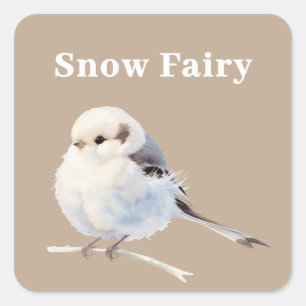 Fluffy Long-Tailed Tit Bird on Branch Square Sticker