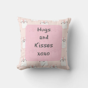 Fluffy Marshmallow Kitty in Pink   Hugs and Kisses Cushion