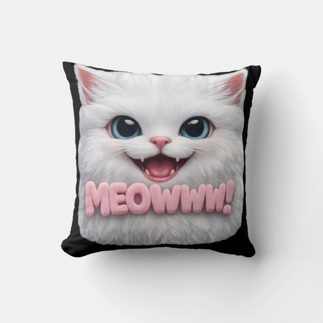 Fluffy Meowww Cat Pillow (Front)