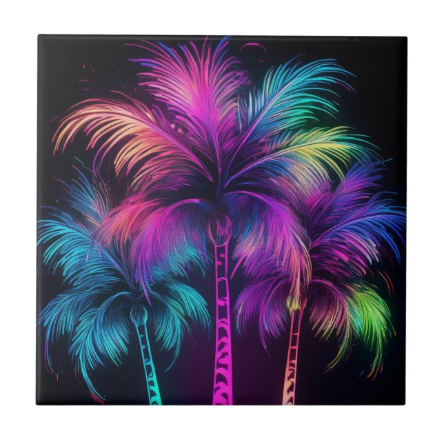 Fluffy Neon Palm Trees  Tile (Front)