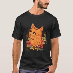 Fluffy Orange Cat with Floral Crown – Cute Cat Art T-Shirt