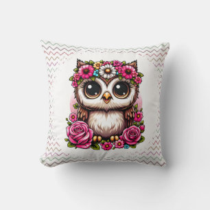 Fluffy Owl with Daisy & Rose Crown Cushion