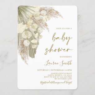 Fluffy pampas dried palms lunaria Baby Shower Invitation