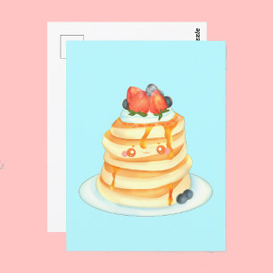Fluffy Pancakes With Maple Syrup And Cream Postcard