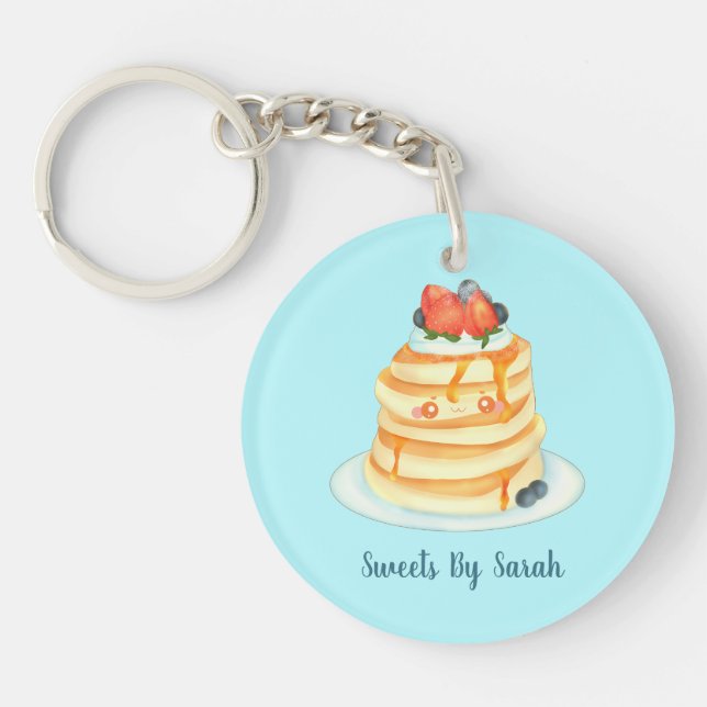 Fluffy Pancakes With Maple Syrup,Fruit And Cream Key Ring (Front)