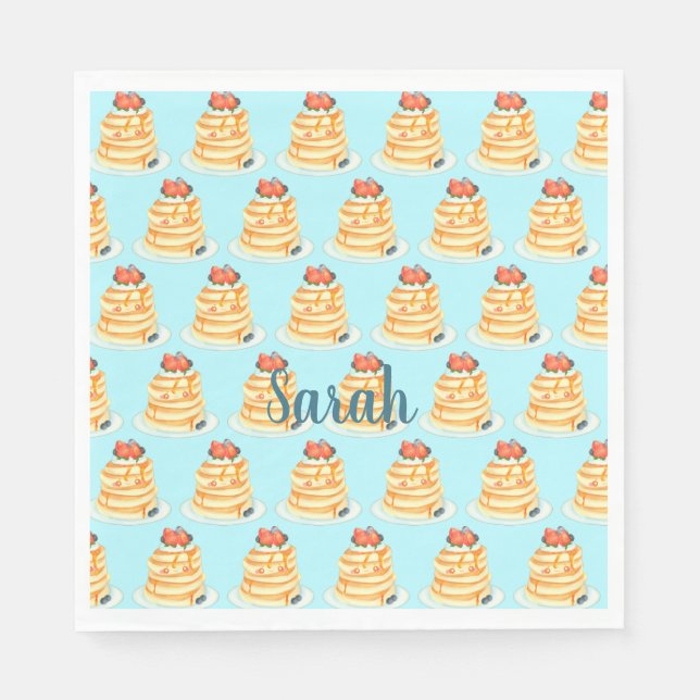 Fluffy Pancakes With Maple Syrup,Fruit And Cream Napkin (Front)