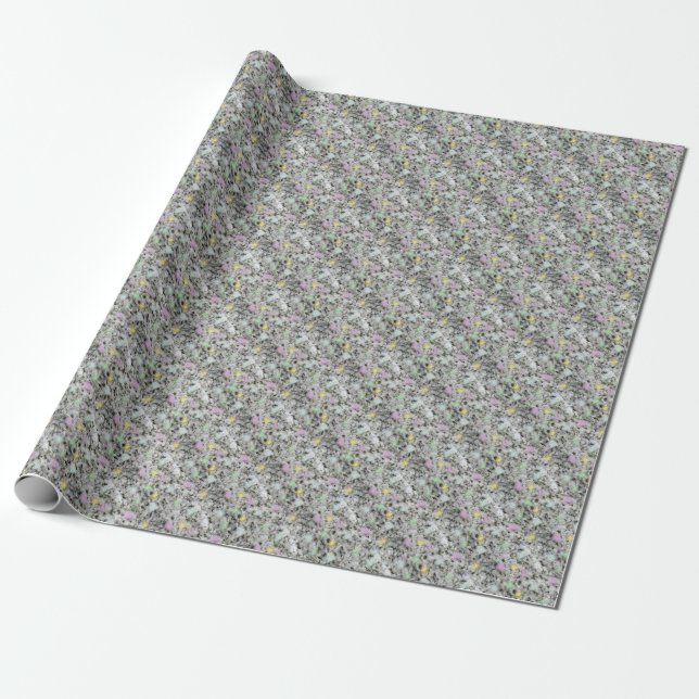 Fluffy Pastel Black and White Rock Texture Wrapping Paper (Unrolled)