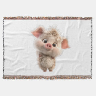 Fluffy Piglet with Big Eyes Throw Blanket