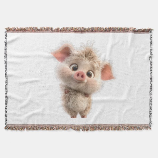  Fluffy Piglet with Big Eyes  Throw Blanket (Front)