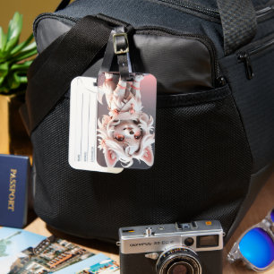 Fluffy Pink And White Puppy Luggage Tag