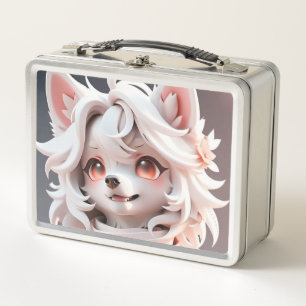 Fluffy Pink And White Puppy Metal Lunch Box