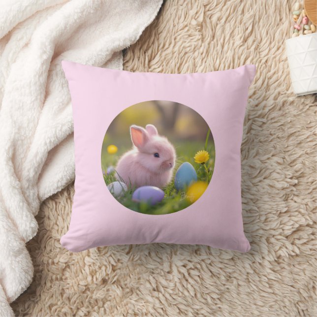 Fluffy Pink Bunny Easter Cushion (Blanket)