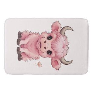 Fluffy Pink Highlands Scottish Cow Bath Mat