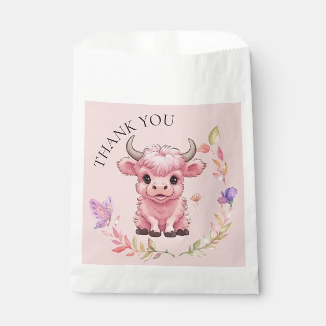 Fluffy Pink Highlands Scottish Cow Favour Bags (Front)