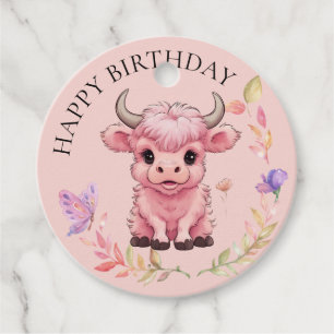 Fluffy Pink Highlands Scottish Cow Favour Tags