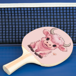 Fluffy Pink Highlands Scottish Cow Ping Pong Paddle