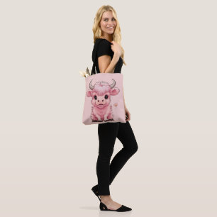 Fluffy Pink Highlands Scottish Cow Tote Bag