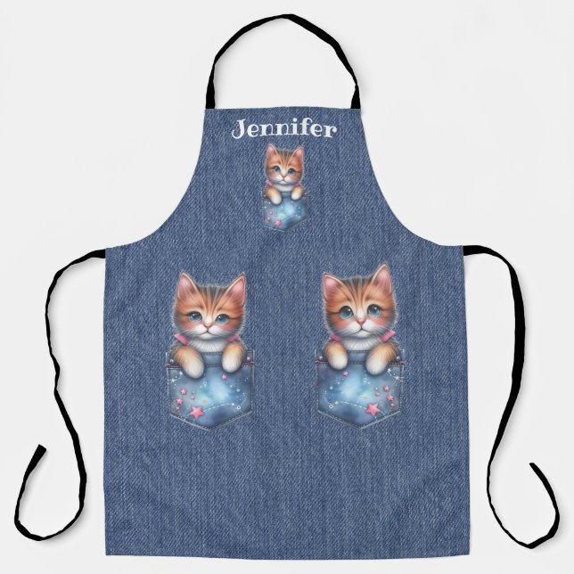 Fluffy Pink Nosed Tabby Cat All-Over Print Apron (Front)