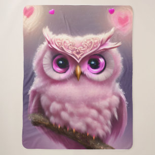 Fluffy Pink Owl with Hearts Sherpa Blanket
