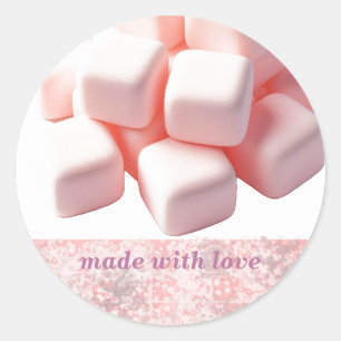 Fluffy Pink Square Marshmallows Classic Round Sticker