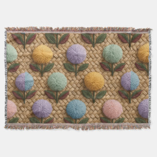 Fluffy Pom-Pom Flowers with a Touch of Whimsy Throw Blanket