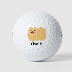 Fluffy Pomeranian Cute Dog with Custom Name Golf Balls