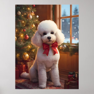 Fluffy Poodle Christmas Poster