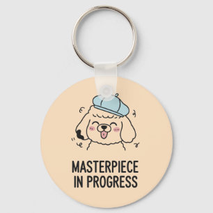 Fluffy Poodle Puppy Blue Masterpiece Dog Accent Key Ring