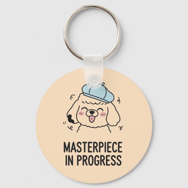 Fluffy Poodle Puppy Blue Masterpiece Dog Accent Key Ring (Front)