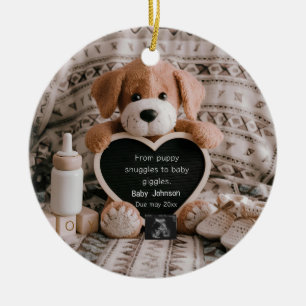 Fluffy Puppy dog lovers pregnancy announcement  Ceramic Tree Decoration