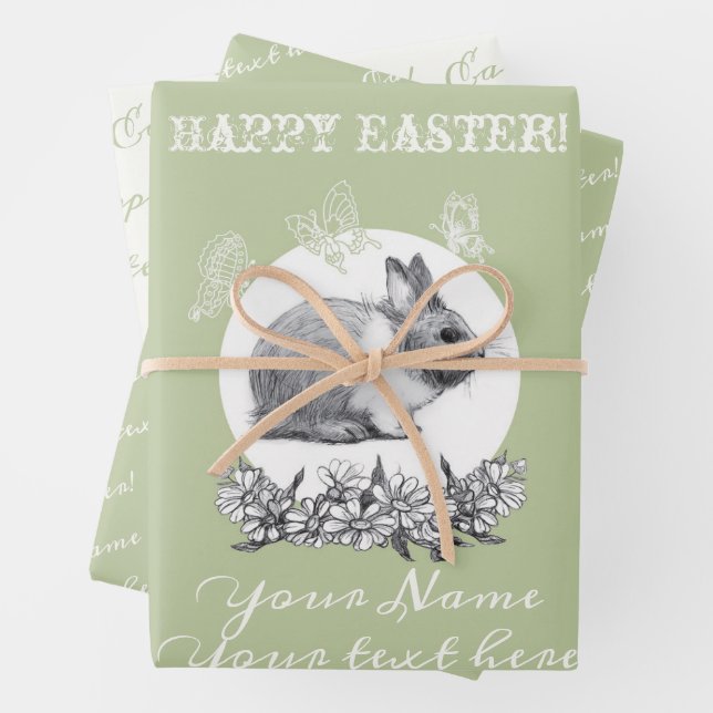 Fluffy rabbit  Wrapping Paper Flat Sheet Set of 3 (In situ)