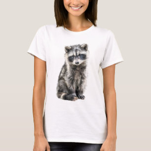 Fluffy Racoon Portrait Illustration Cute Women T-Shirt
