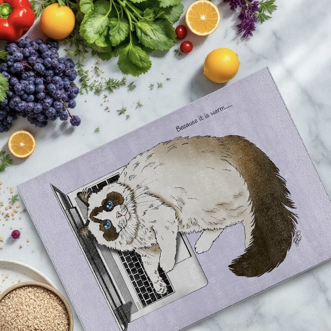 Fluffy Ragdoll Cat Lavender Laptop Funny Cutting Board (Creator Uploaded)