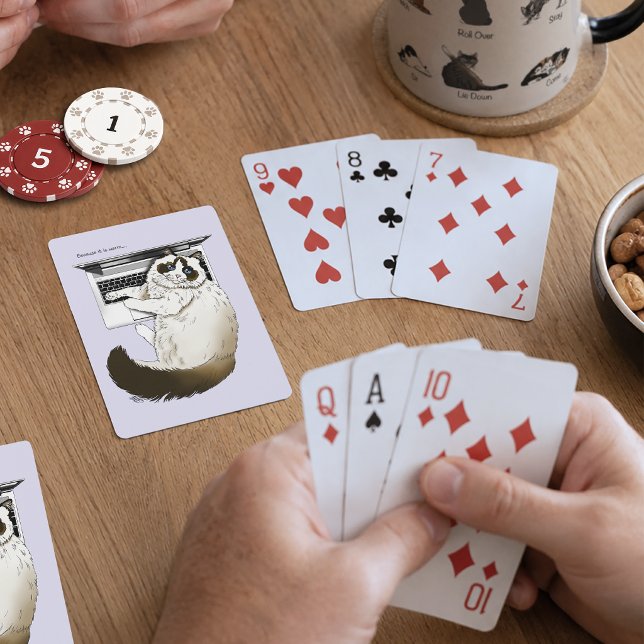 Fluffy Ragdoll Cat Lavender Laptop Funny Playing Cards (Creator Uploaded)