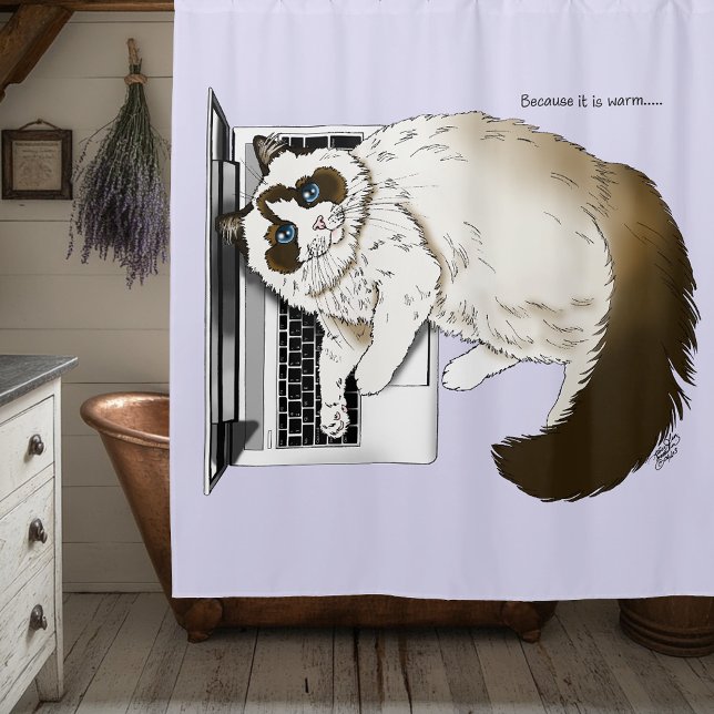 Fluffy Ragdoll Cat Lavender Laptop Funny Shower Curtain (Creator Uploaded)