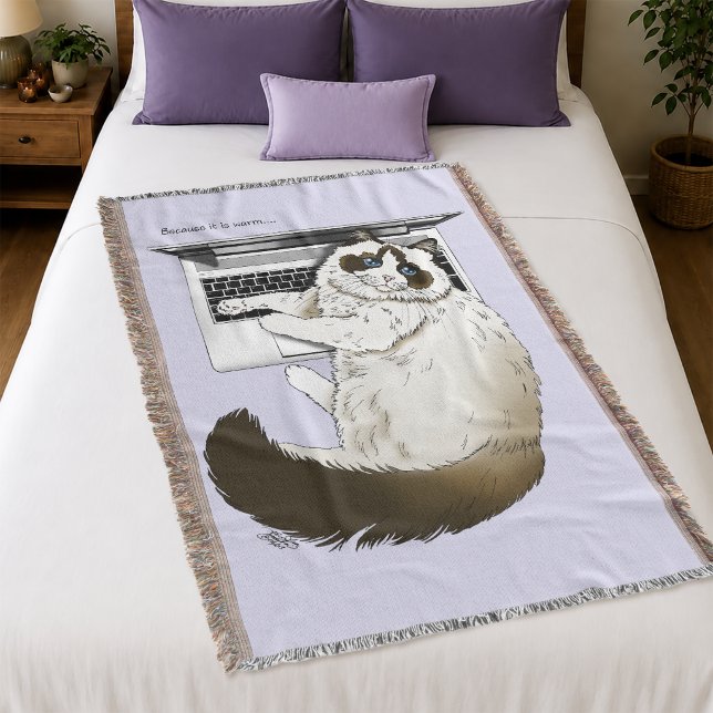 Fluffy Ragdoll Cat Lavender Laptop Funny  Throw Blanket (Creator Uploaded)