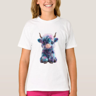 Fluffy Rainbow Highland Cow Kids T-Shirt