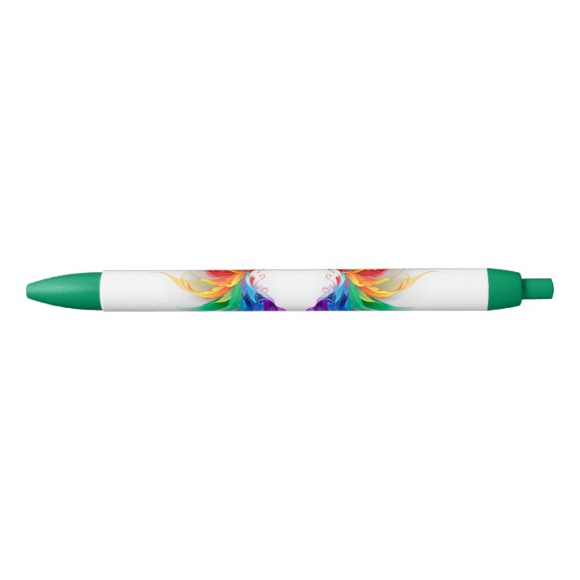 Fluffy Rainbow Wings Black Ink Pen (Front)