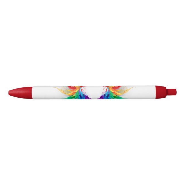 Fluffy Rainbow Wings Black Ink Pen (Front)
