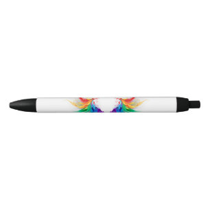 Fluffy Rainbow Wings Black Ink Pen