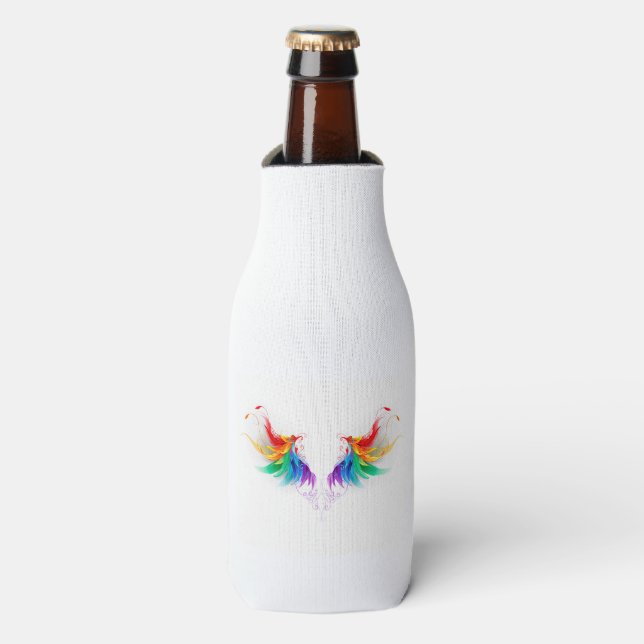 Fluffy Rainbow Wings Bottle Cooler (Bottle Front)